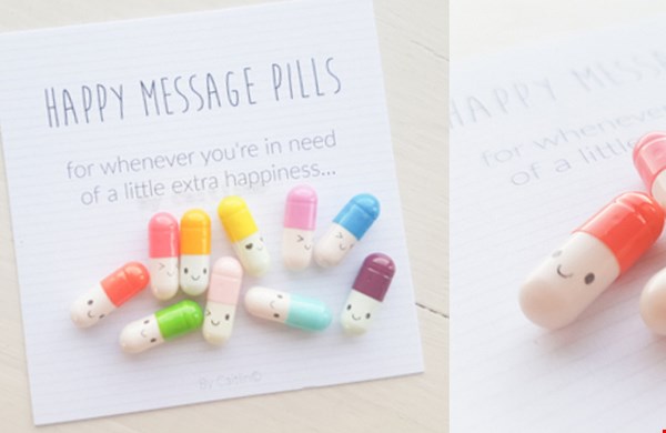 Om blij van te worden: happy message pills Om blij van te worden: happy message pills
